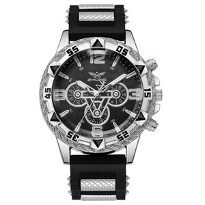 Men's Black Chronograph Watch with Sculpted Seconds Hand & Textured Strap